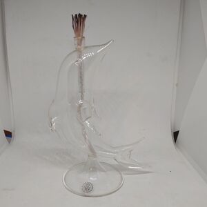 Vintage Lamplight Farms Dolphin Hand Clear Blown Glass Oil Lamp with Wick 6”